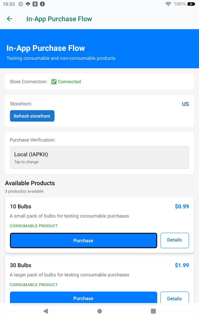Amazon Provider Lab on a Fire tablet: Products from the Amazon SDK