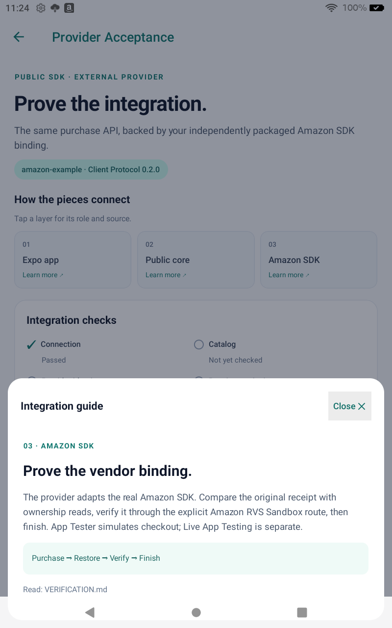 Amazon Provider Lab on a Fire tablet: Inspect each integration layer
